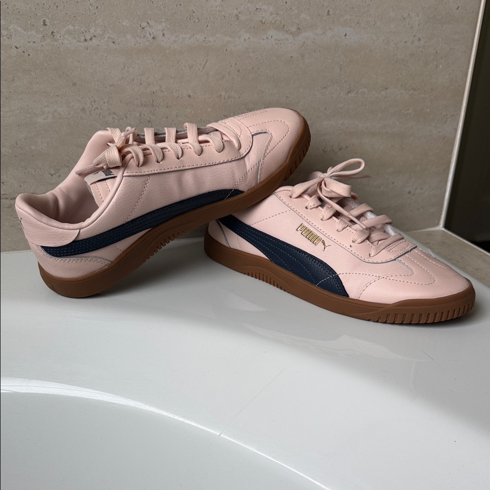 Puma Women's Pale Pink Sneakers with Navy Formstripe and Gum Sole